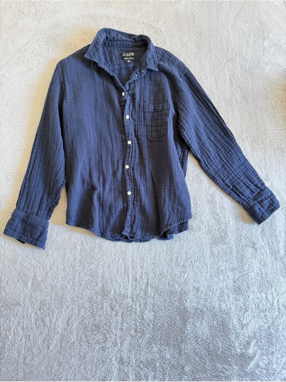 J. Crew Navy Textured Button-Up Shirt - 10